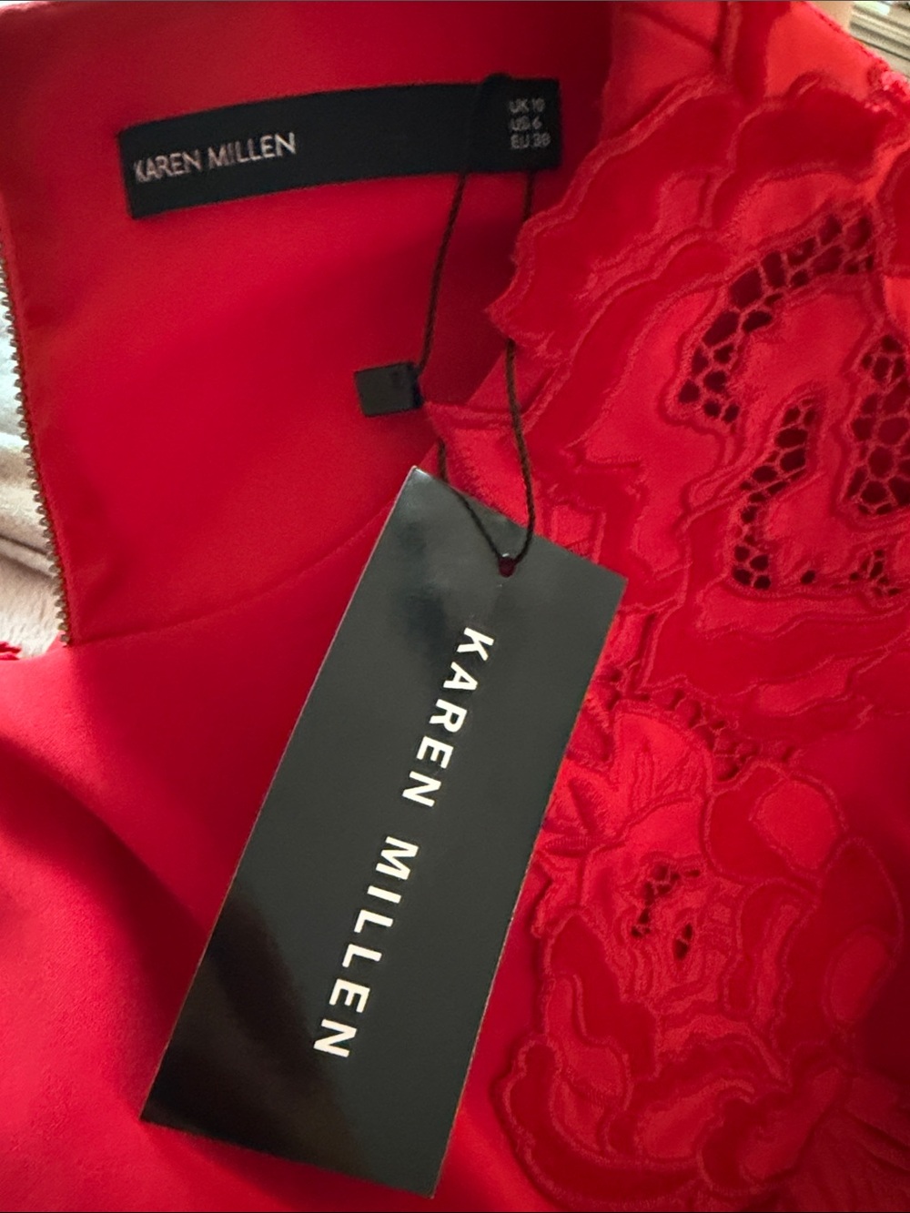 Karen Millen Red Floral-Appliqué Midi Sheath Dress - Picture 3 of 3